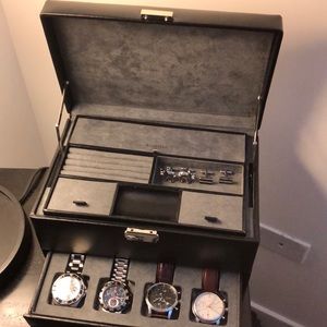 Tourneau Black Leather Watch/Jewelry Case